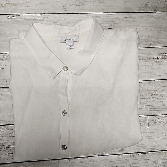 J. Jill Love Linen ButtonUp White Shirt LongSleeve Panel Casual Tunic WomenSz L - Picture 2 of 11